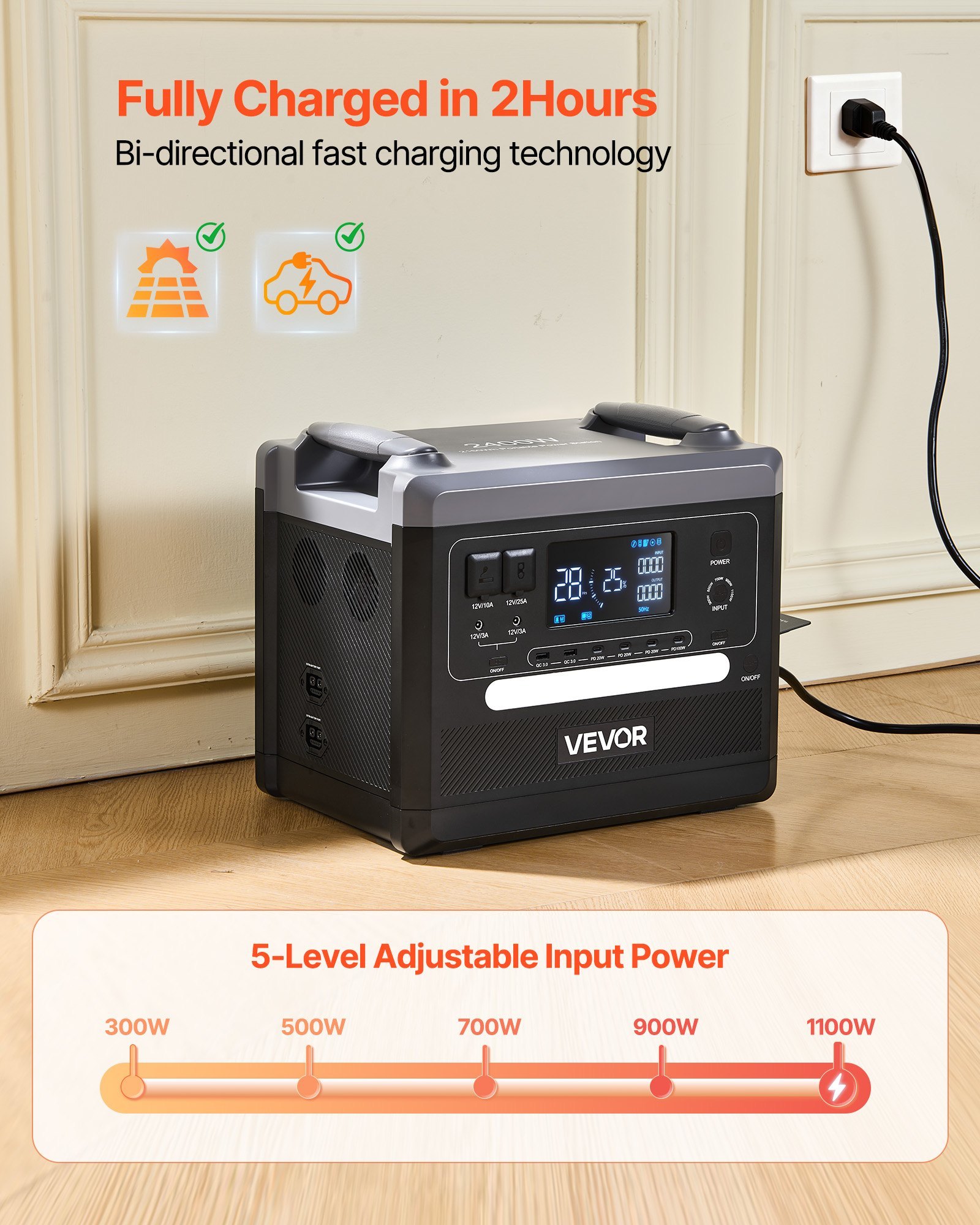 Portable Power Station, 2400W 2160Wh Power Station Solar Generator With 10 Output Ports & Adjustable Input Power, Expandable LiFePO4 Battery Backup For Home Camping RV (Solar Panel NOT Included) - Image 2
