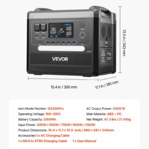 Portable Power Station, 2400W 2160Wh Power Station Solar Generator With 10 Output Ports & Adjustable Input Power, Expandable LiFePO4 Battery Backup For Home Camping RV (Solar Panel NOT Included)