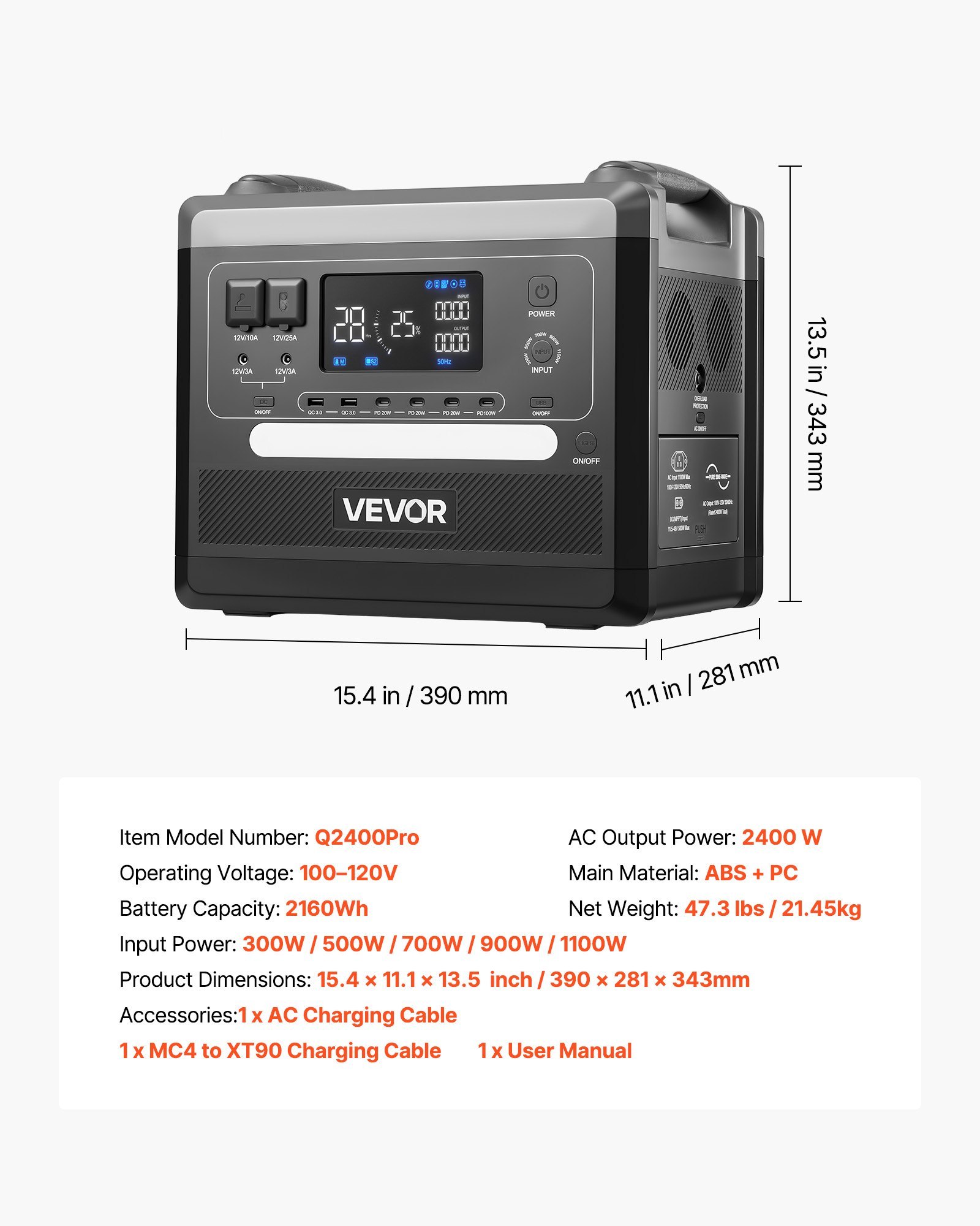 Portable Power Station, 2400W 2160Wh Power Station Solar Generator With 10 Output Ports & Adjustable Input Power, Expandable LiFePO4 Battery Backup For Home Camping RV (Solar Panel NOT Included) - Image 1